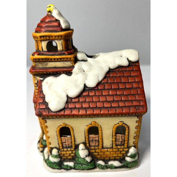 Lefton Hand-Painted Ceramic Church Tea Light Candle Holder With Snowy Roof - Picture 6 of 6